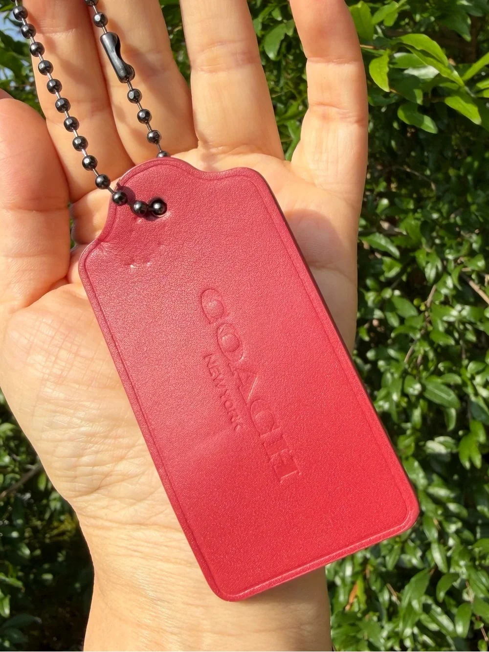 Coach Large Leather Hangtag with Ji & Tea Rose Print, 1 3/4” (L) × 3” (H)